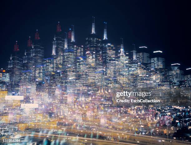 Multiple exposure image of an illuminated skyline