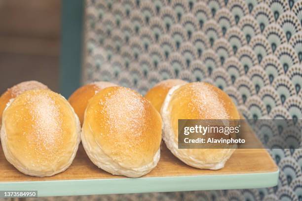 butter bun with sugar from bilbao - comunidad autonoma del pais vasco stock pictures, royalty-free photos & images