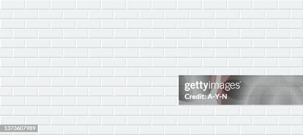 subway tile seamless pattern. vector abstract background with geometric shapes. white ceramic tile for kitchen or bathroom. realistic white wall brick texture in the parisian metro. - black white subway tile stock illustrations