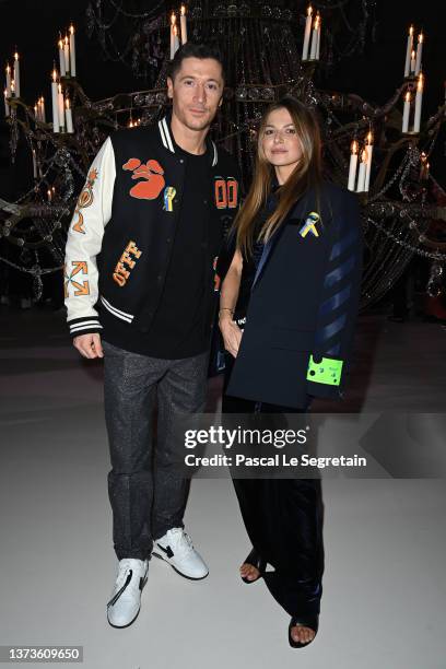 Robert Lewandowski and Anna Lewandowska attend the Off-White Womenswear Fall/Winter 2022/2023 show as part of Paris Fashion Week on February 28, 2022...