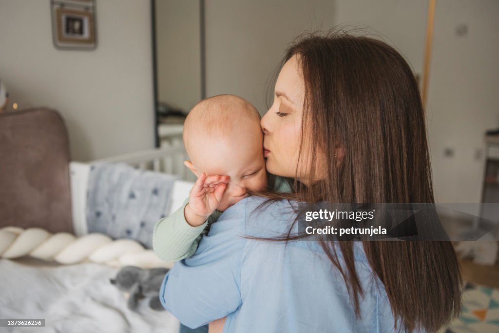 Mother and baby at home