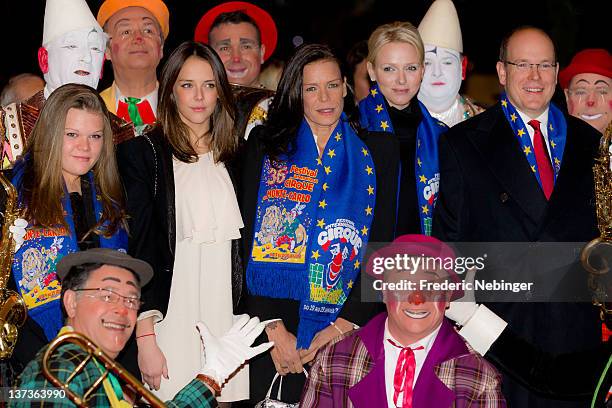 Camille Gottlieb, Pauline Ducruet, Princess Stephanie of Monaco, Princess Charlene of Monaco and Prince Albert II of Monaco attend the opening of...