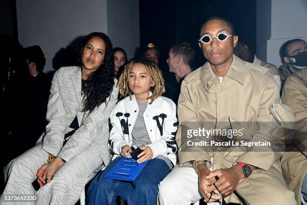 Helen Lasichanh, Rocket Ayer Williams and Pharell Williams attend the Off-White Womenswear Fall/Winter 2022/2023 show as part of Paris Fashion Week...