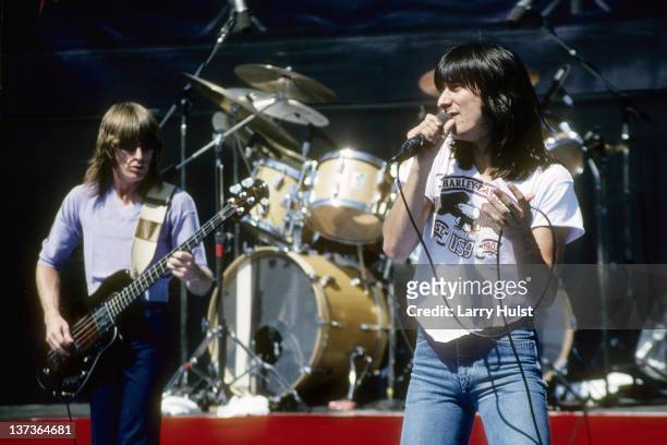 Ross Valory and Steve Perry performing with 'Journey' at the Calaveras County Fairgrounds in Jackson, California on June 14, 1981.