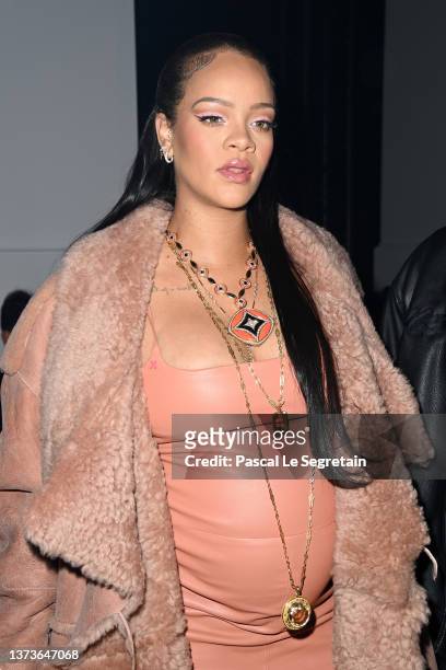 Rihanna attends the Off-White Womenswear Fall/Winter 2022/2023 show as part of Paris Fashion Week on February 28, 2022 in Paris, France.