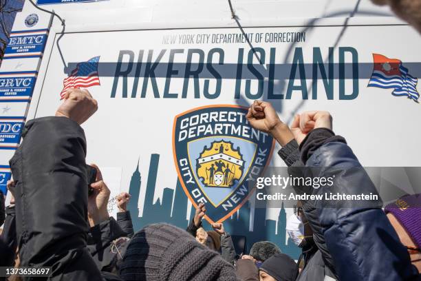 Criminal justice activists demand that Rikers Island jail and the system that discriminates against the poor by demanding bail before trial end, on...