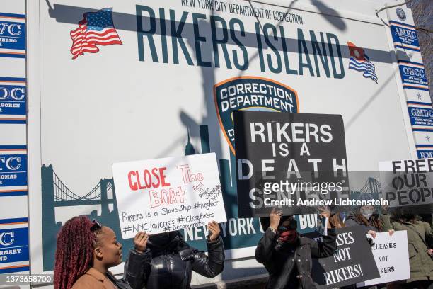 Criminal justice activists demand that Rikers Island jail and the system that discriminates against the poor by demanding bail before trial end, on...