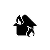 Fire line vector icon. House building in flames illustration sign. Insurance symbol.
