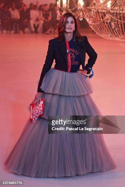Cindy Crawford walks the runway during the Off-White Womenswear Fall/Winter 2022-2023 show as part of Paris Fashion Week on February 28, 2022 in...