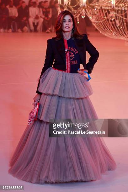 Cindy Crawford walks the runway during the Off-White Womenswear Fall/Winter 2022-2023 show as part of Paris Fashion Week on February 28, 2022 in...