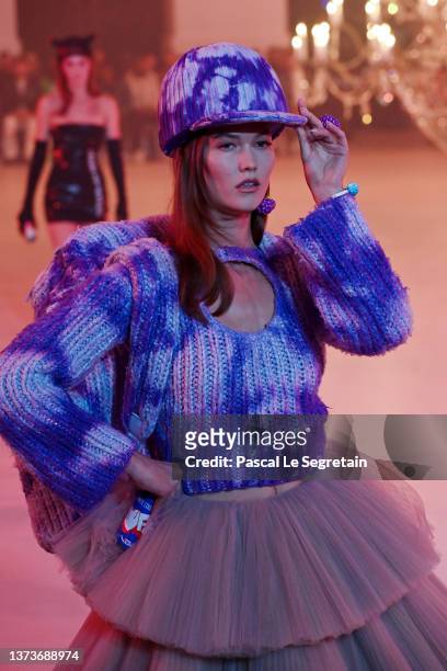Karlie Kloss walks the runway during the Off-White Womenswear Fall/Winter 2022-2023 show as part of Paris Fashion Week on February 28, 2022 in Paris,...