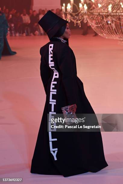 Naomi Campbell walks the runway during the Off-White Womenswear Fall/Winter 2022-2023 show as part of Paris Fashion Week on February 28, 2022 in...
