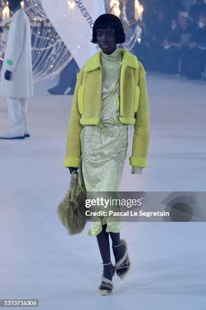 Model walks the runway during the Off-White Womenswear Fall/Winter 2022-2023 show as part of Paris Fashion Week on February 28, 2022 in Paris, France.