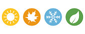 A set seasons icons. Summer, autumn, winter and spring. Four seasons vector set icons.