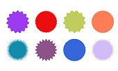 Set of vector colorful starburst. Vintage colored labels or stickers.
