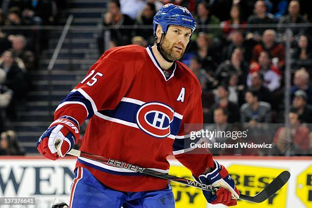 Hal Gill of the Montreal Canadiens skates during the NHL game against the Ottawa Senators at the Bell Centre on January 14, 2012 in Montreal, Quebec,...