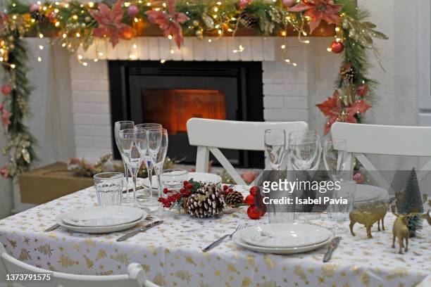 christmas still life, table set - winter wedding stock pictures, royalty-free photos & images