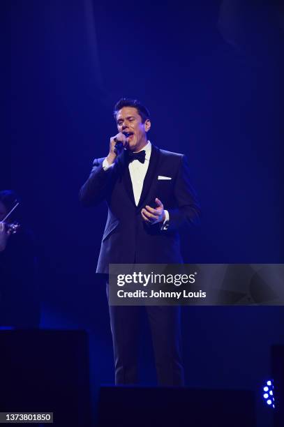 David Miller of Il Divo’s performs live on stage during the “Greatest Hits Tour” at James L. Knight Center on February 27, 2022 in Miami, Florida....