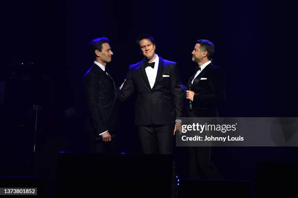 Urs Buhler, David Miller and Sebastien Izambard of Il Divo’s perform live on stage during the “Greatest Hits Tour” at James L. Knight Center on...