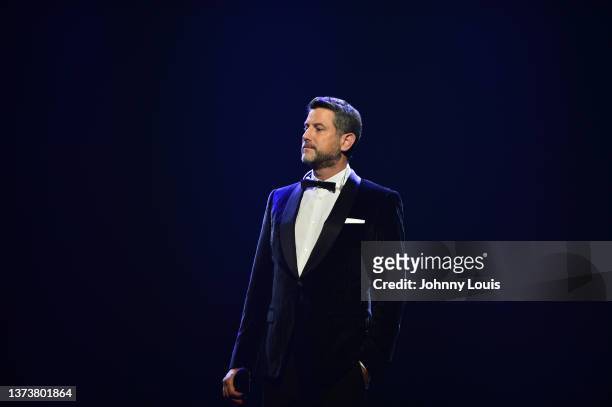 Sebastien Izambard of Il Divo’s performs live on stage during the “Greatest Hits Tour” at James L. Knight Center on February 27, 2022 in Miami,...