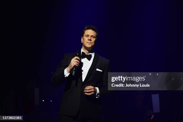 David Miller of Il Divo’s performs live on stage during the “Greatest Hits Tour” at James L. Knight Center on February 27, 2022 in Miami, Florida....