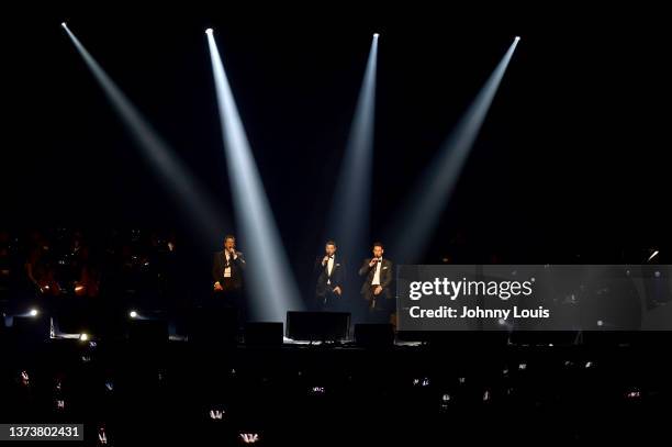 David Miller, Sebastien Izambard and Urs Buhler of Il Divo’s tribute performance live on stage during the “Greatest Hits Tour” at James L. Knight...