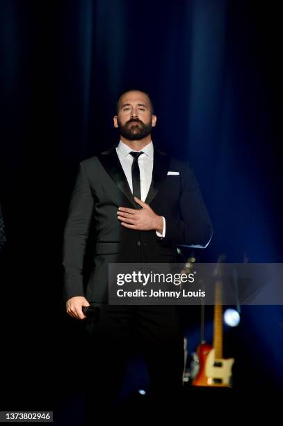 Special guest vocalist Steven LaBrie of Il Divo’s performs live on stage during the “Greatest Hits Tour” at James L. Knight Center on February 27,...