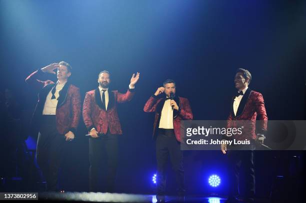 David Miller, Sebastien Izambard, Urs Buhler and special guest vocalist Steven LaBrie of Il Divo’s perform live on stage during the “Greatest Hits...