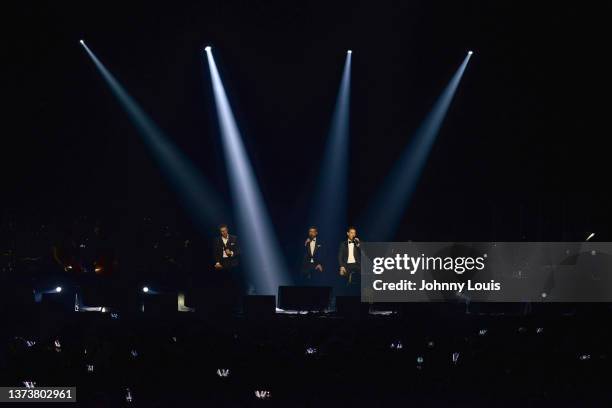 David Miller, Sebastien Izambard and Urs Buhler of Il Divo’s tribute performance live on stage during the “Greatest Hits Tour” at James L. Knight...