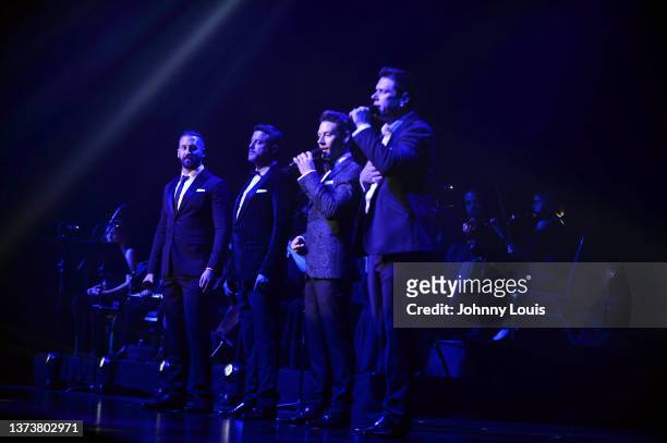 Sebastien Izambard, Urs Buhler, David Miller and special guest vocalist Steven LaBrie of Il Divo’s perform live on stage during the “Greatest Hits...