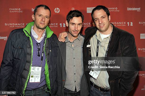 Executive producer John Battsek, director Malik Bendjelloul and producer Simon Chinn attend the 'Searching For Sugar Man' premiere held at Library...