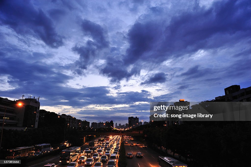 Street view during twilight