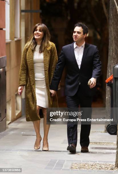 Isabel Jimenez and Alex Cruz arrive at a restaurant where they will celebrate her birthday, February 14 in Madrid, Spain.