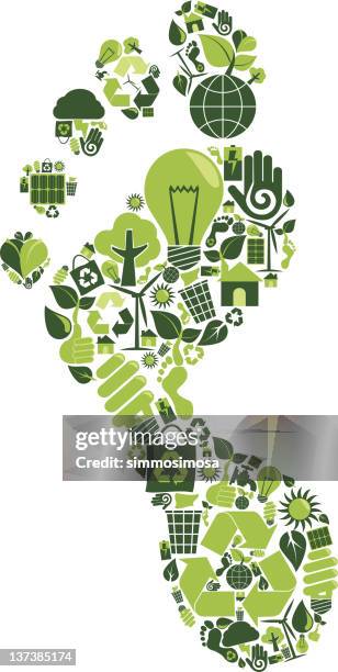 stockillustraties, clipart, cartoons en iconen met carbon footprint - digital composite