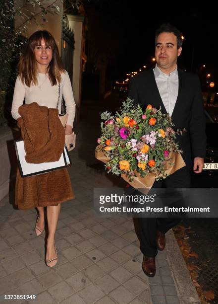 Isabel Jimenez and Alex Cruz leave a restaurant where they celebrated her birthday, February 14 in Madrid, Spain.