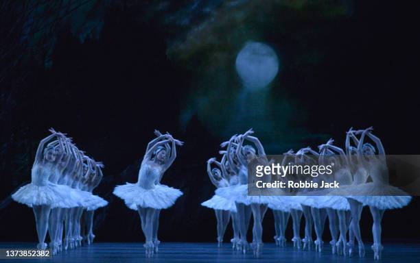 London,United Kingdom-February 28:Artists of the company in The Royal Ballets production of Swan Lake at The Royal Opera House on February 28, 2022...