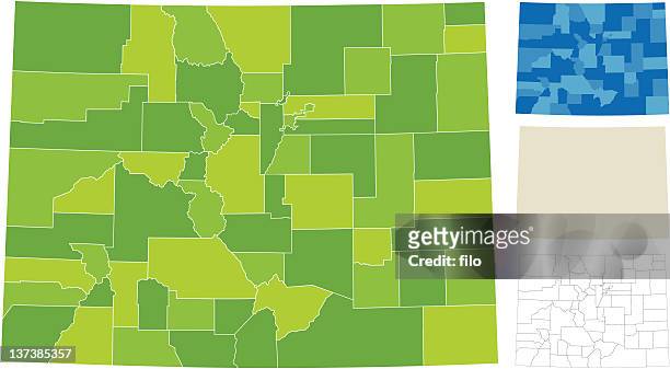 colorado county karte - westliche bundesstaaten der usa stock-grafiken, -clipart, -cartoons und -symbole