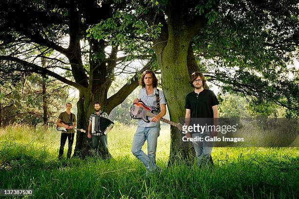 International rock group Kongos pose for photographs on January 19, 2012 in Johannesburg, South Africa. The four brothers, Johnny, Jesse, Dylan and...