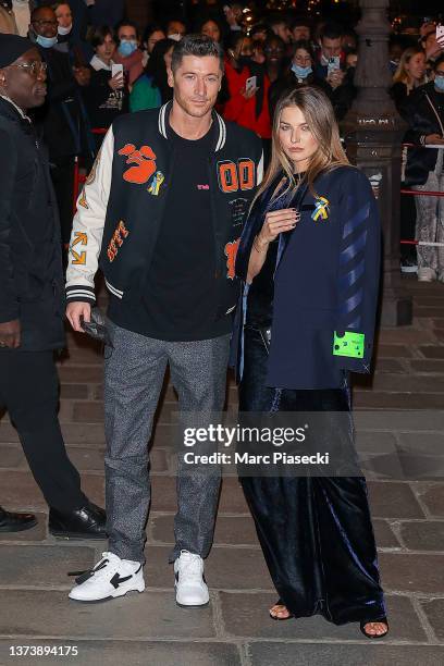 Robert Lewandowski and Anna Lewandowska attend the Off-White Womenswear Fall/Winter 2022/2023 show as part of Paris Fashion Week on February 28, 2022...