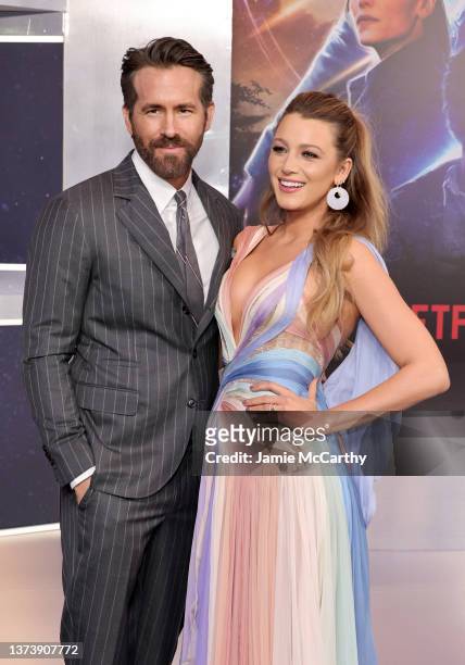 Blake Lively and Ryan Reynolds attend "The Adam Project" New York Premiere on February 28, 2022 in New York City.