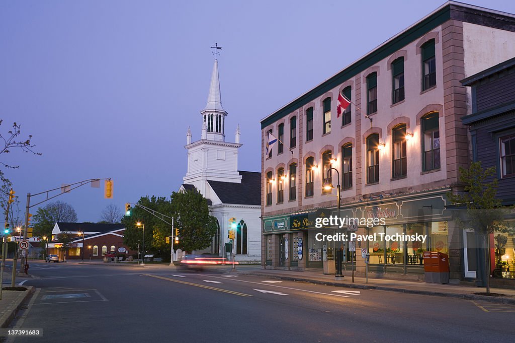 Downtown Antigonish at dusk, Nova Scotia