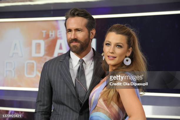 Ryan Reynolds and Blake Lively attend "The Adam Project" New York Premiere on February 28, 2022 in New York City.