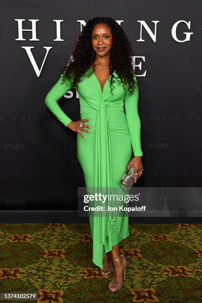 Merrin Dungey attends the Premiere of STARZ "Shining Vale" at TCL Chinese Theatre on February 28, 2022 in Hollywood, California.