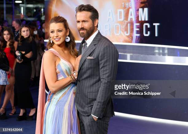 Blake Lively and Ryan Reynolds attend The Adam Project World Premiere at Alice Tully Hall on February 28, 2022 in New York City.