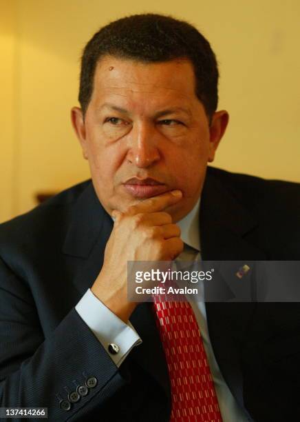Venezuelan president Hugo Chavez at thew Savoy Hotel in London. 15 May 2006.