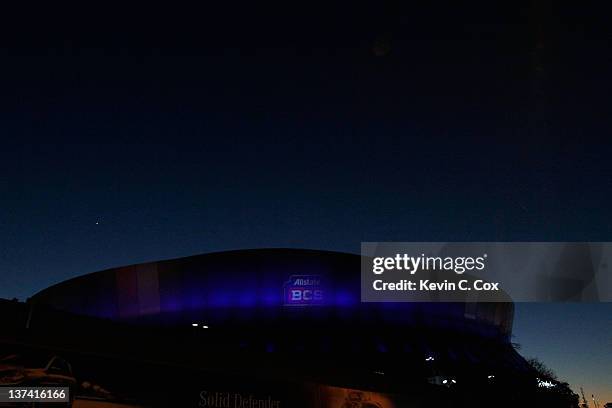 General view as fans walk outside the Mercedes-Benz SuperDome prior to the Michigan Wolverines playing against the Virginia Tech Hokies during the...