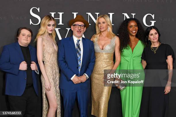 Dylan Gage, Gus Birney, Jeff Astrof , Mira Sorvino, Merrin Dungey, and Courteney Cox attend the Premiere of STARZ "Shining Vale" at TCL Chinese...