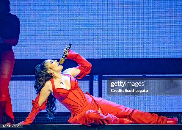 Kali Uchis performs at Little Caesars Arena on February 28, 2022 in Detroit, Michigan.