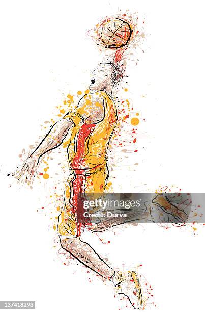 illustrations, cliparts, dessins animés et icônes de joueur de basket-ball barbouillé - basket ball masculin
