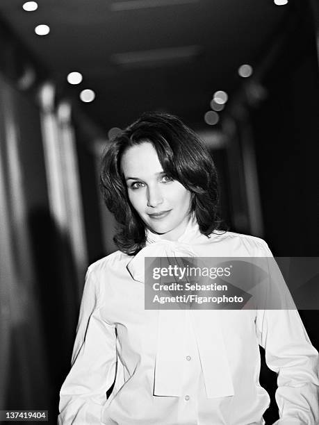 Concert pianist Helene Grimaud is photographed for Madame Figaro on November 17, 2011 in Paris, France. PUBLISHED IMAGE. Figaro ID: 102397-007. Shirt...